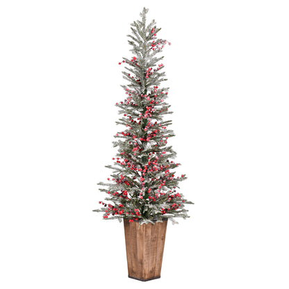 Vickerman 5.5' x 24" Frosted Berry Potted Pine Artificial Christmas Tree Unlit