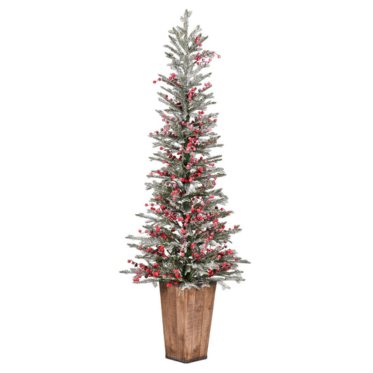 Vickerman 5.5' x 24" Frosted Berry Potted Pine Artificial Christmas Tree Unlit