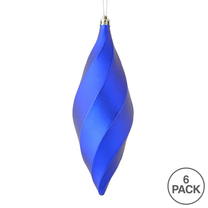 Vickerman 8" Cobalt Blue Matte Swirl Finial Ornament Pack of 6