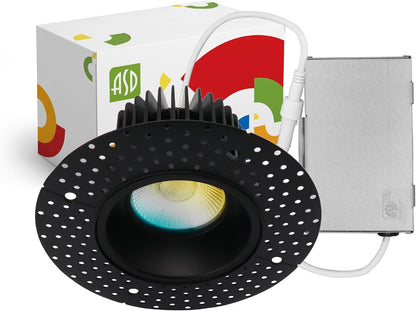 ASD Lighting LED Trimless Downlight Round 4inch 15W 120V Triac 2700/3000/3500/4000/5000K Black ETL Energy Star