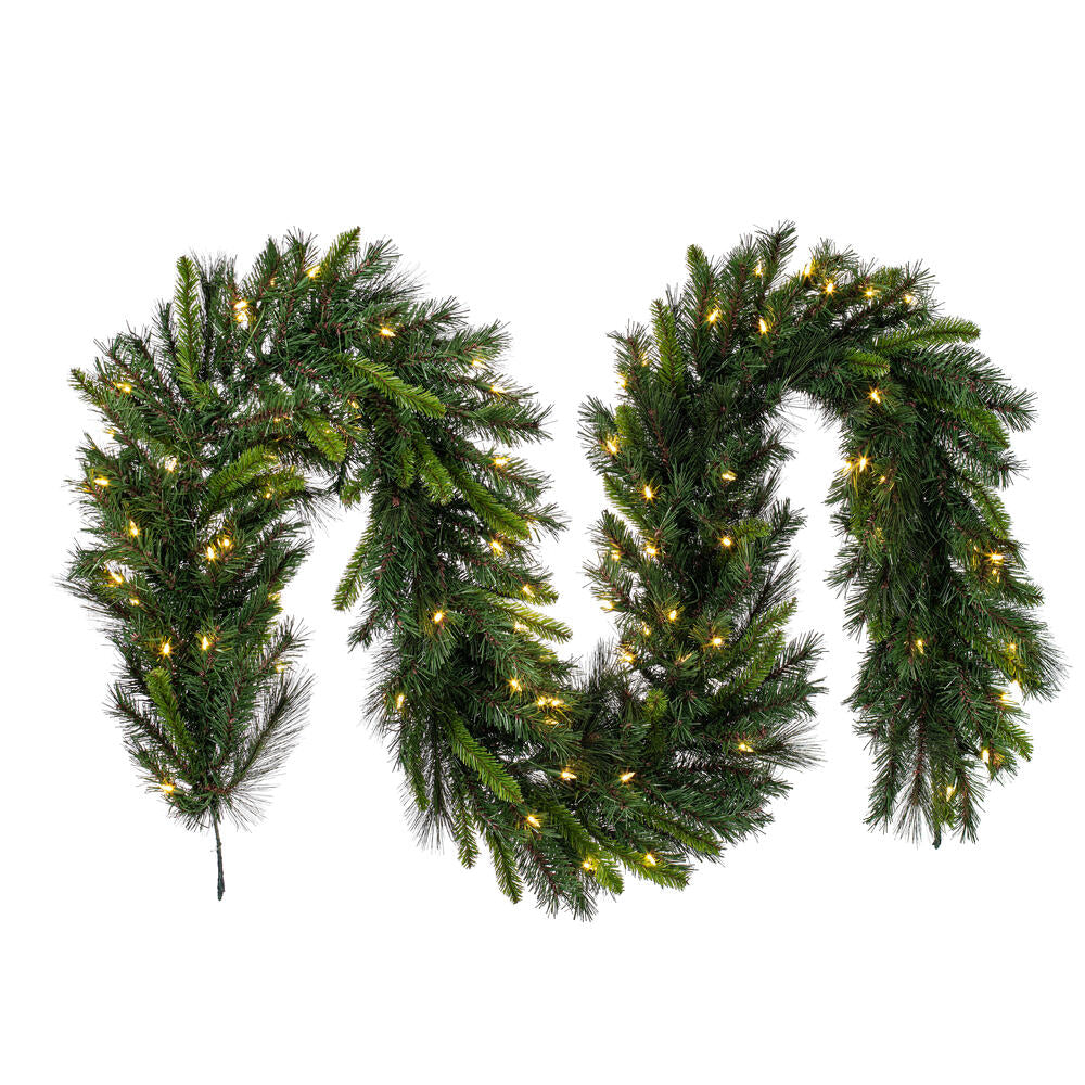 Vickerman 9' x 14" Bangor Mixed Pine Artificial Christmas Garland Warm White LED Lights