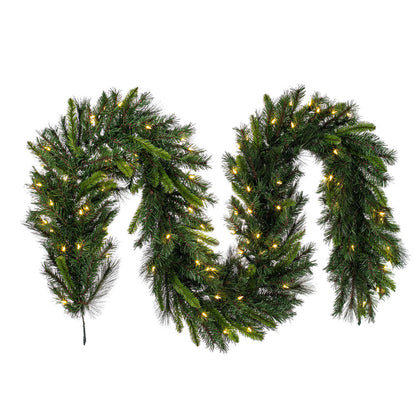Vickerman 9' x 14" Bangor Mixed Pine Artificial Christmas Garland Warm White LED Lights