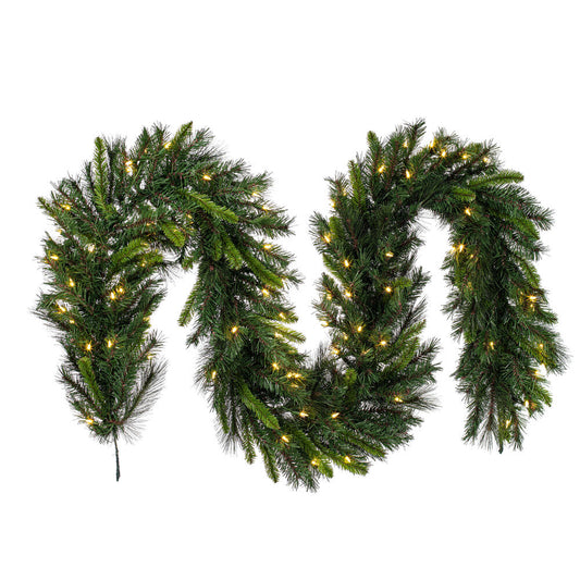 Vickerman 9' x 14" Bangor Mixed Pine Artificial Christmas Garland Warm White LED Lights