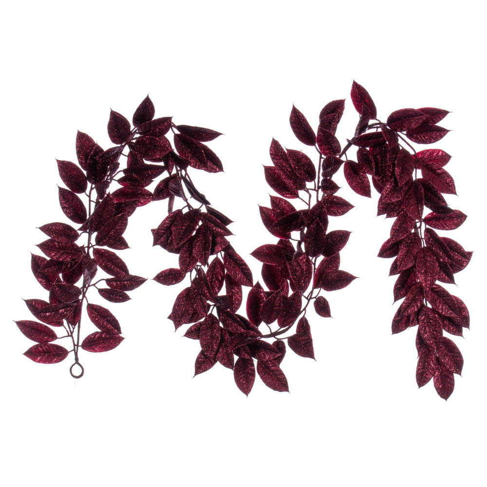 Vickerman 6' Burgundy Artificial Gardenia Glitter Garland.
