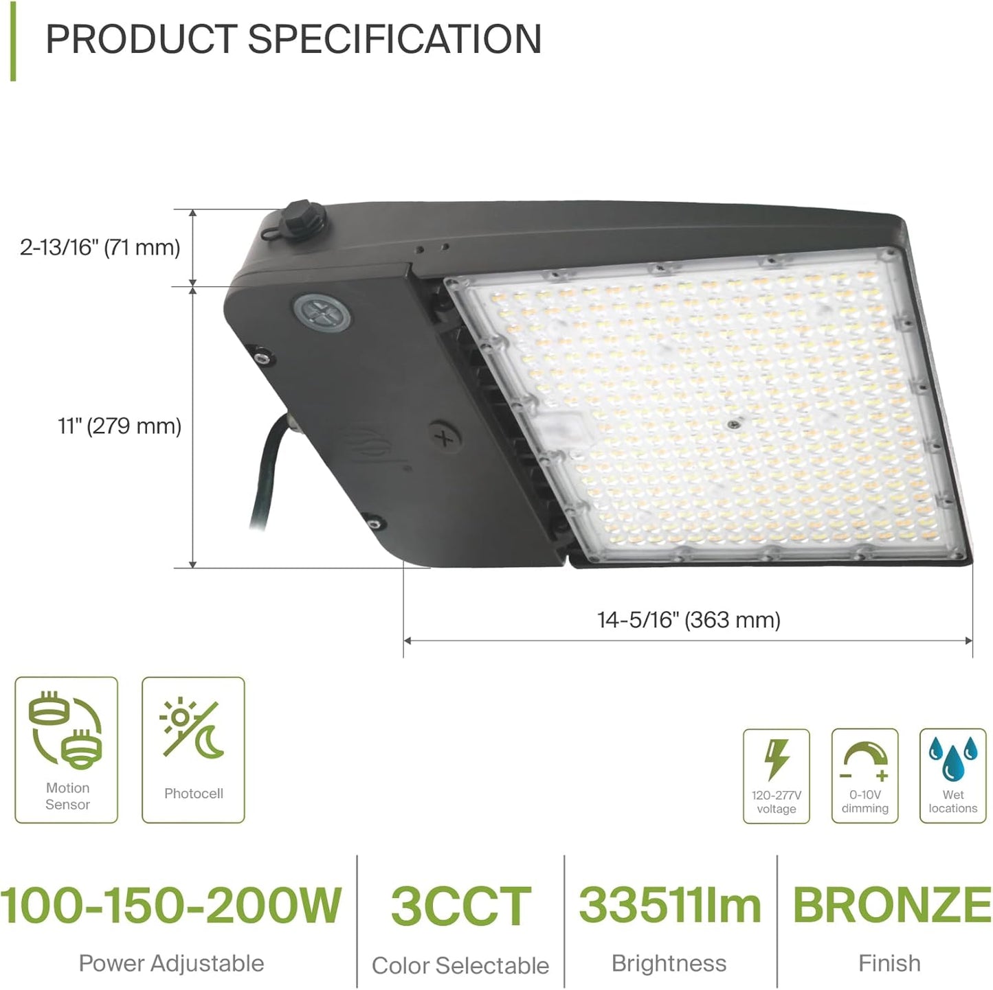 ASD Lighting LED Area Light with Q-base 100/150/200W 120-277V 0-10V Dimmable 170Lm/W 3000/4000/5000K with Photocell Bronze UL DLC Premium