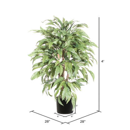 Vickerman 4' Artificial Mango Extra Full Bush Black Plastic Pot.