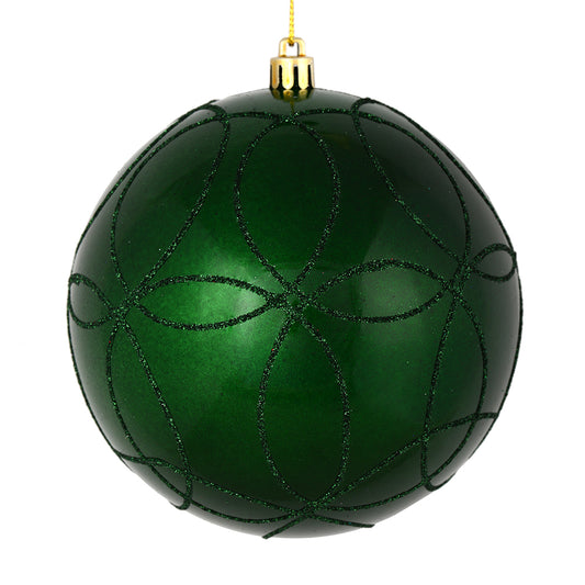 Vickerman 4.75" Emerald Candy Ornament with Circle Glitter Pattern 4 per Bag