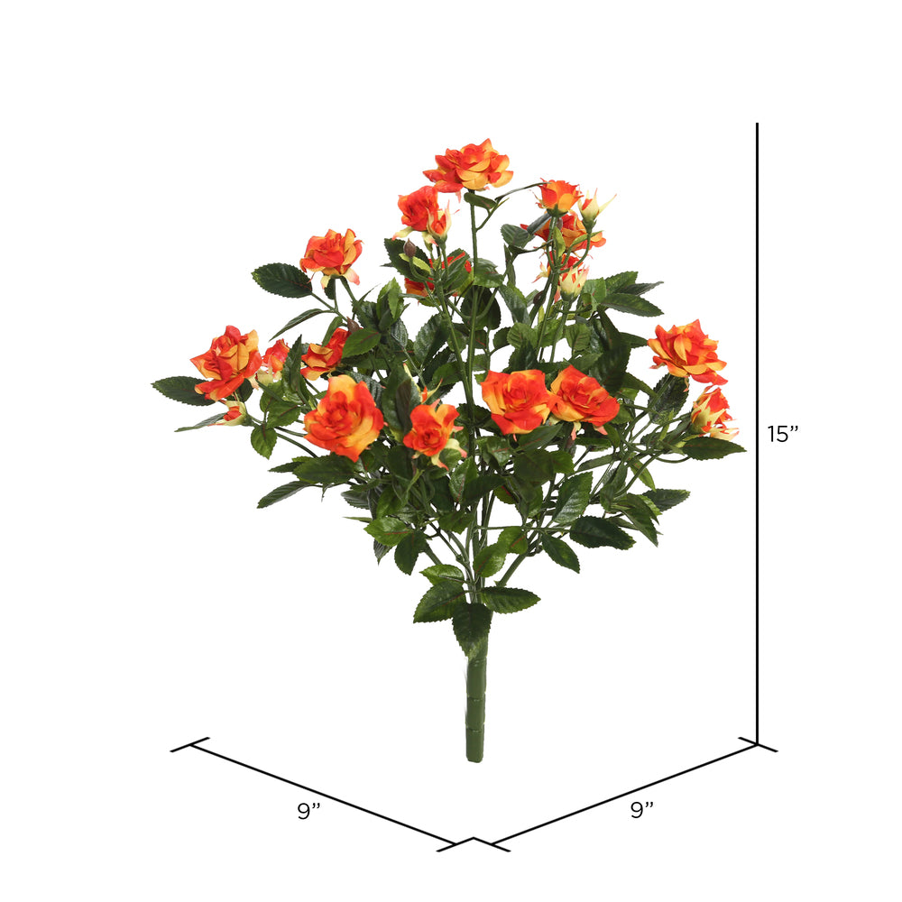 Vickerman 15" Artificial Orange Mini Diamond Rose Bush.