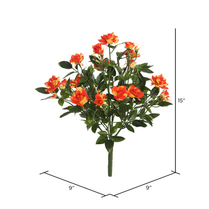 Vickerman 15" Artificial Orange Mini Diamond Rose Bush.