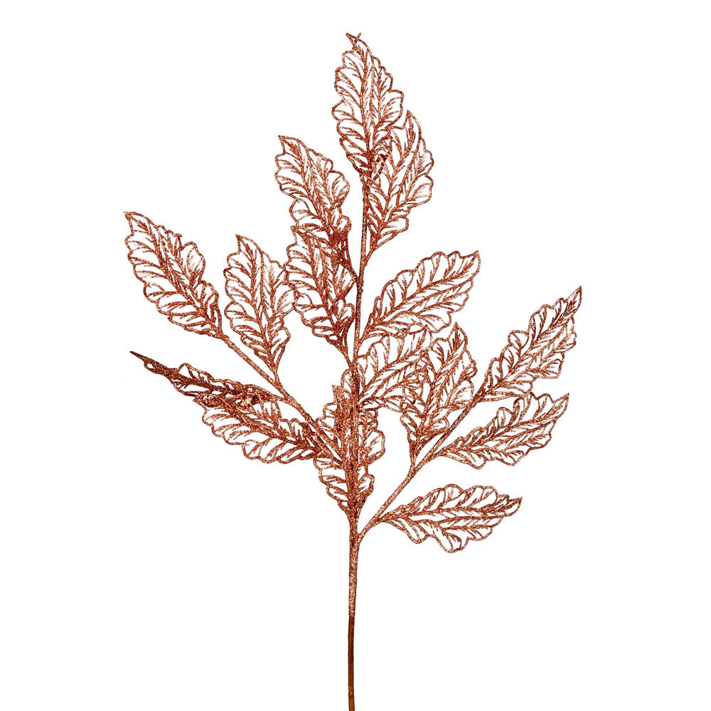 Vickerman 21" Rose Gold Glitter Coleus Leaf Lace Artificial Christmas Spray. Includes 12 sprays per pack.