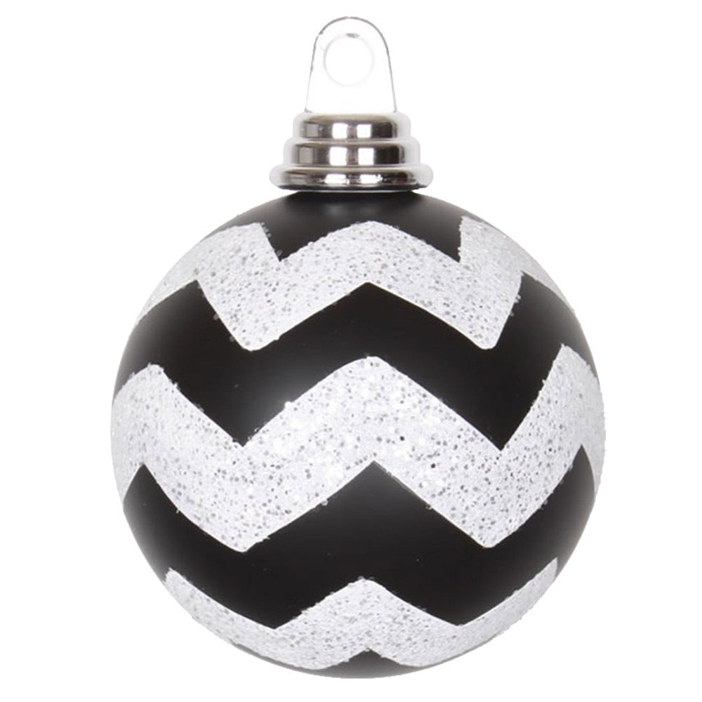 Vickerman 4" Black and White Matte Chevron Ball Christmas Ornament with Glitter Accents 4 per Box