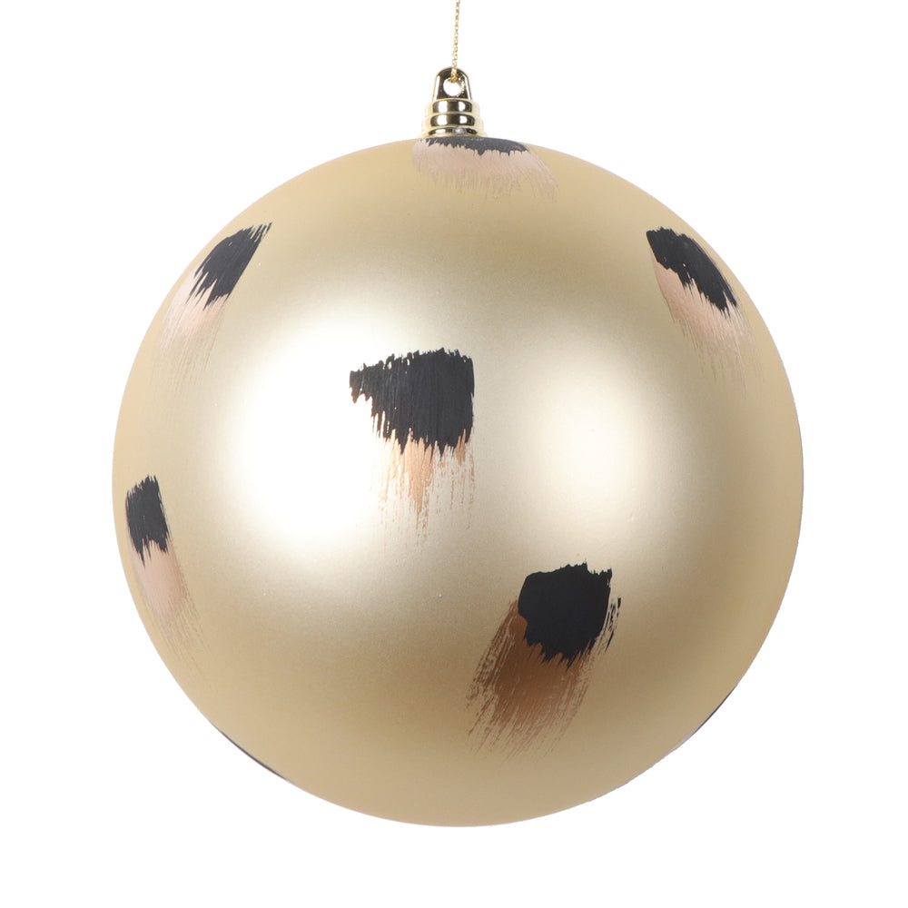 Vickerman 6" Matte Champagne Ball Ornament with Gold and Black Brush Strokes 2 per bag.