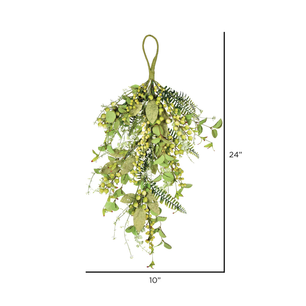 Vickerman 24" Artificial Green Fern Berry Eucalyptus Teardrop.