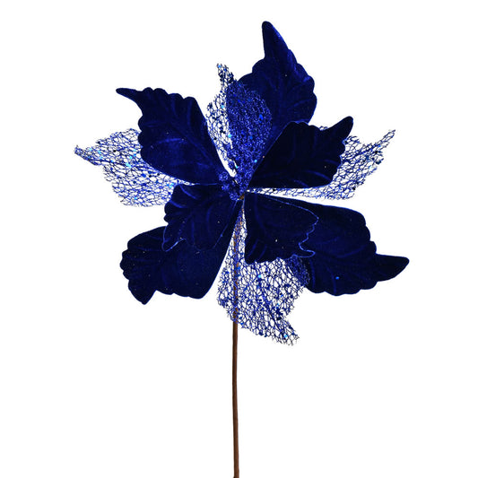 Vickerman 12" x 20" Turquoise Velvet Poinsettia Mesh Artificial Christmas Spray. Includes 6 sprays per pack.