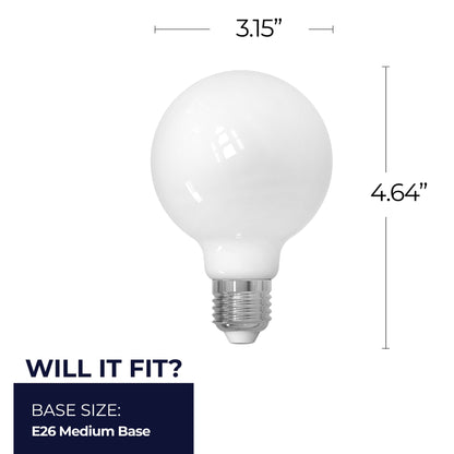 Bulbrite 862089 LED Filament Pack of (4) 5 Watt Dimmable G25 Light Bulb with Milky Glass Finish and Medium (E26) Base - 3000K (Soft White Light), 500 Lumens