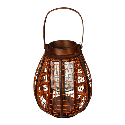 Vickerman 12" x 9" Iron Wire Lantern. This lantern is a combination of rustic wood and metal with glowing copper accents throughout. It is the perfect decorative piece or pair with a candle to create fun lighting. This lantern is suitable to hang outdoors