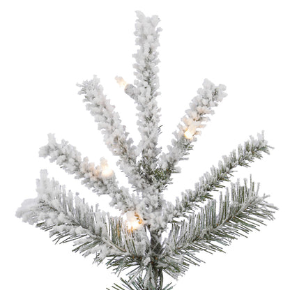 Vickerman 7.5' Flocked Sierra Fir Slim Artificial Christmas Tree Pure White Single Mold LED lights