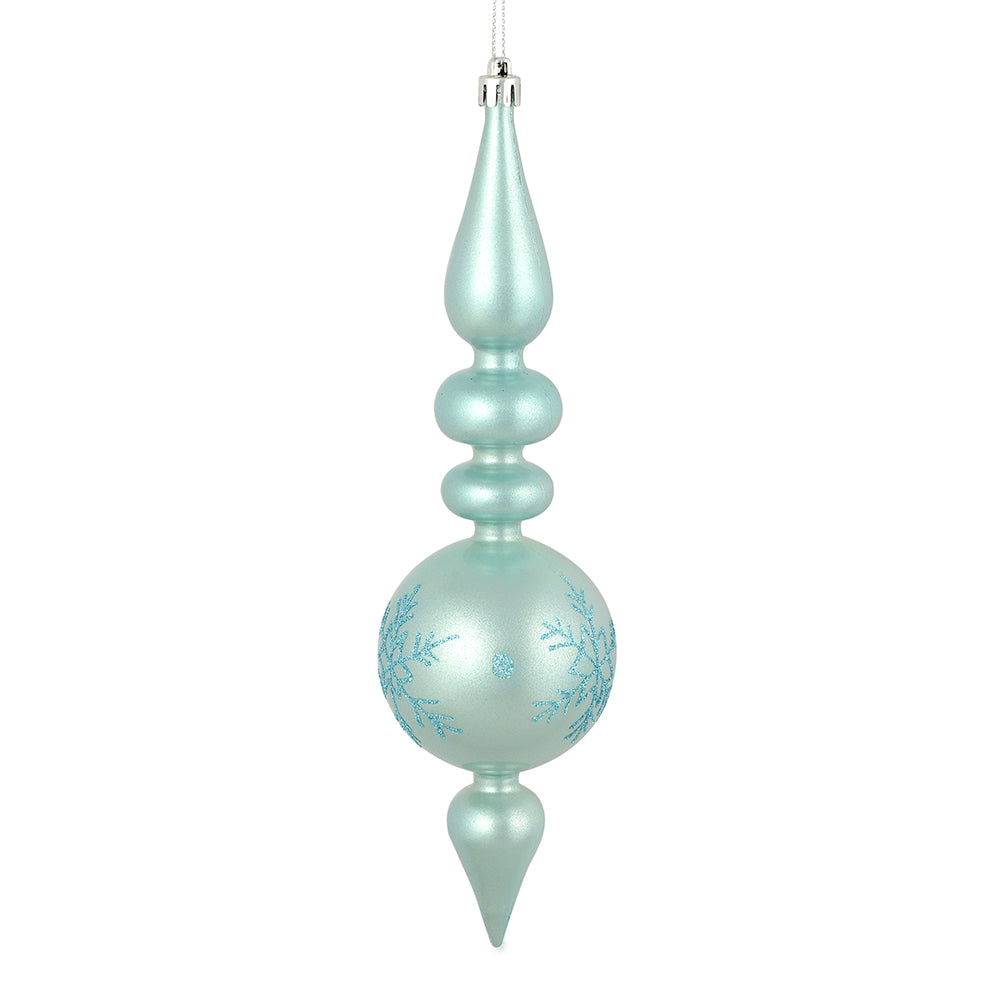 Vickerman 10 by 2.4" Baby Blue Candy Glitter Snowflake Finial 4/Bag. Add some sparkle and shine to your holiday decorating projects with this 10 inch finial ornament. Made with shatterproof plastic. Ornament has a drilled cap secured with green floral wir