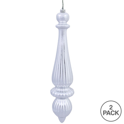 Vickerman 14" Silver Shiny Finial Drop Ornament Pack of 2