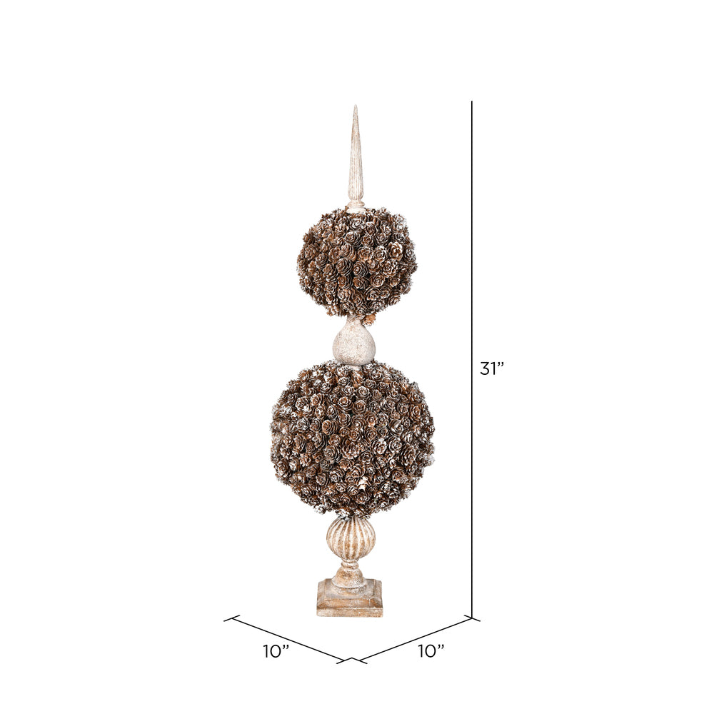 Vickerman Artificial 31" Tall Double Ball Cedar and Pinecone on Finial Stand.