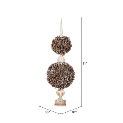 Vickerman Artificial 31" Tall Double Ball Cedar and Pinecone on Finial Stand.