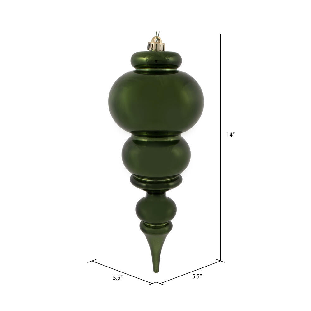 Vickerman 14" Moss Green Shiny Finial Christmas Ornament UV Treated with Drilled and Wired Cap
