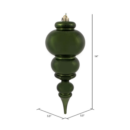 Vickerman 14" Moss Green Shiny Finial Christmas Ornament UV Treated with Drilled and Wired Cap