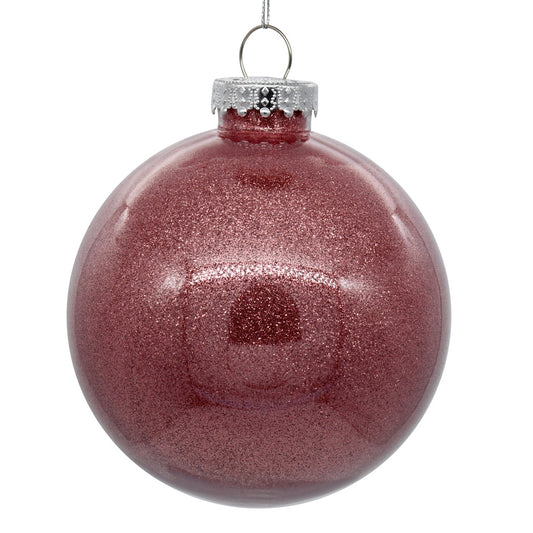 Vickerman 6" Clear Ball Christmas Ornament with Mauve Glitter Interior 4 Pieces per bag