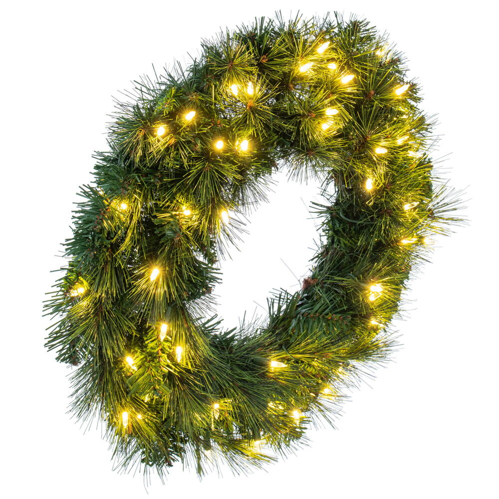 Vickerman 24" Brighton Pine Artificial Wreath with 50 Dura-Lit® Warm White LED Mini Lights and 150 PE/PVC Tips.