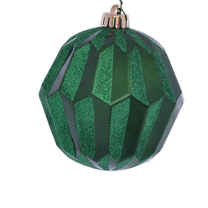 Vickerman 5" Green Glitter Faceted Ball Ornament 3 per Bag