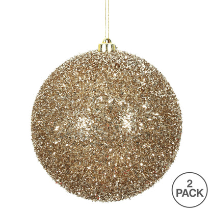 Vickerman 6" Champagne Tinsel Ball Ornament 2 per Bag