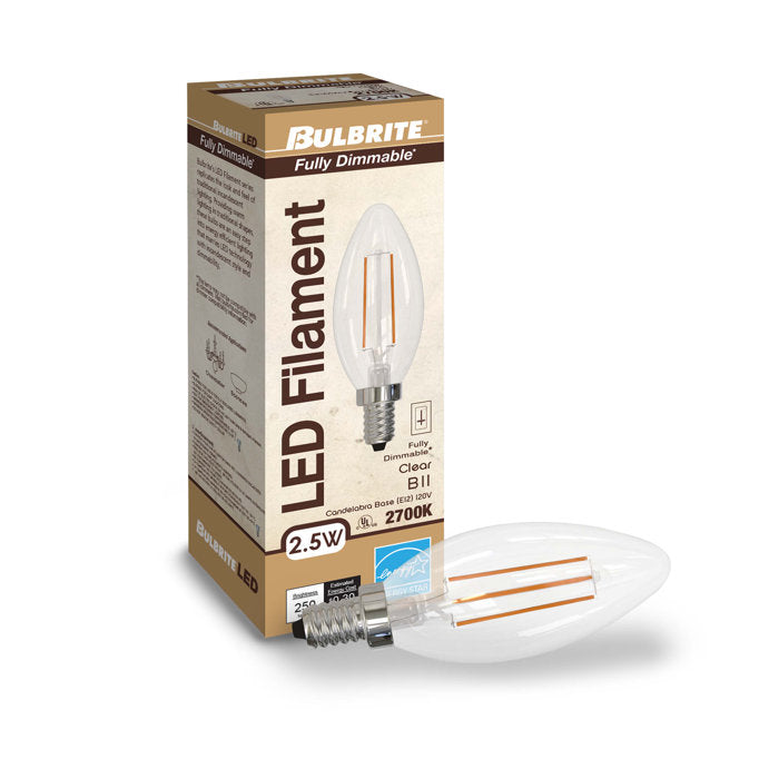 BULBRITE LED B11 CANDELABRA SCREW (E12) 4.5W DIMMABLE FILAMENT LIGHT BULB 3000K/WARM WHITE 40W INCANDESCENT EQUIVALENT 4PK (776863)