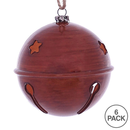 Vickerman 4" Copper Wood Grain Bell Christmas Ornament 6 per Bag