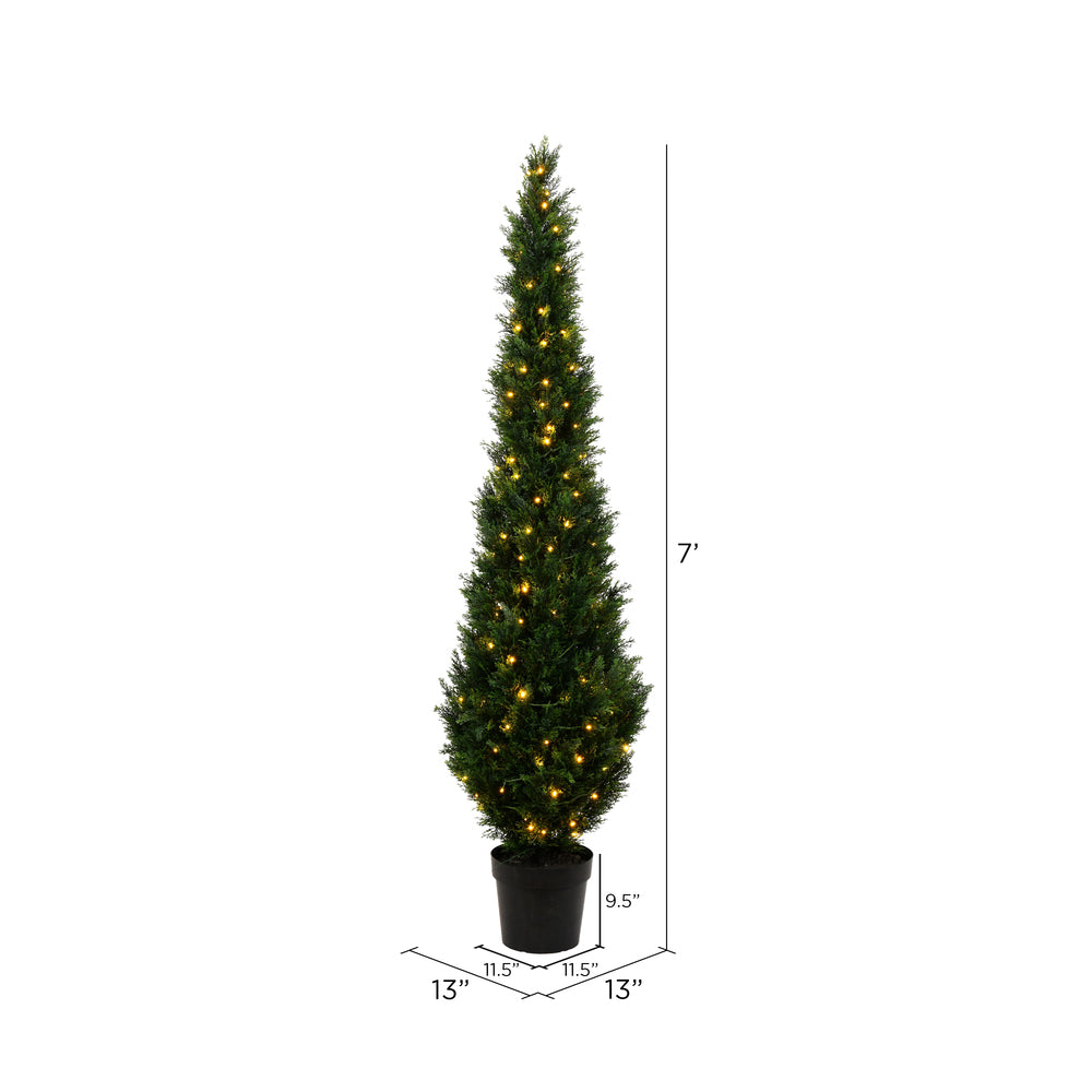 Vickerman 7' Artificial Potted Green Cedar Tree.