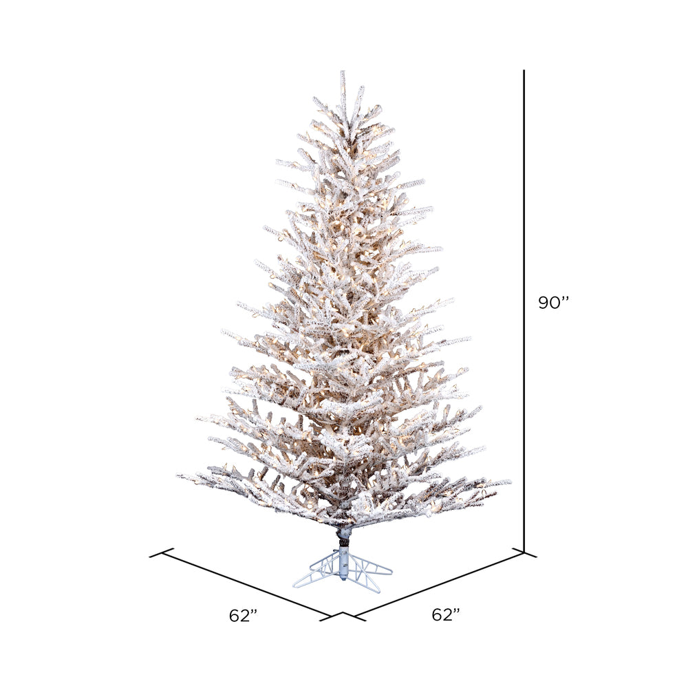 Vickerman 7.5' x 62" Flocked Stick Pine Tree Dura-Lit® LED Warm White Mini Lights.