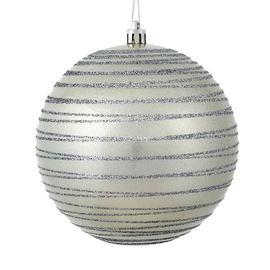 Vickerman 4.75" Limestone Candy Finish Ball Ornament with Glitter Lines 4 per Bag