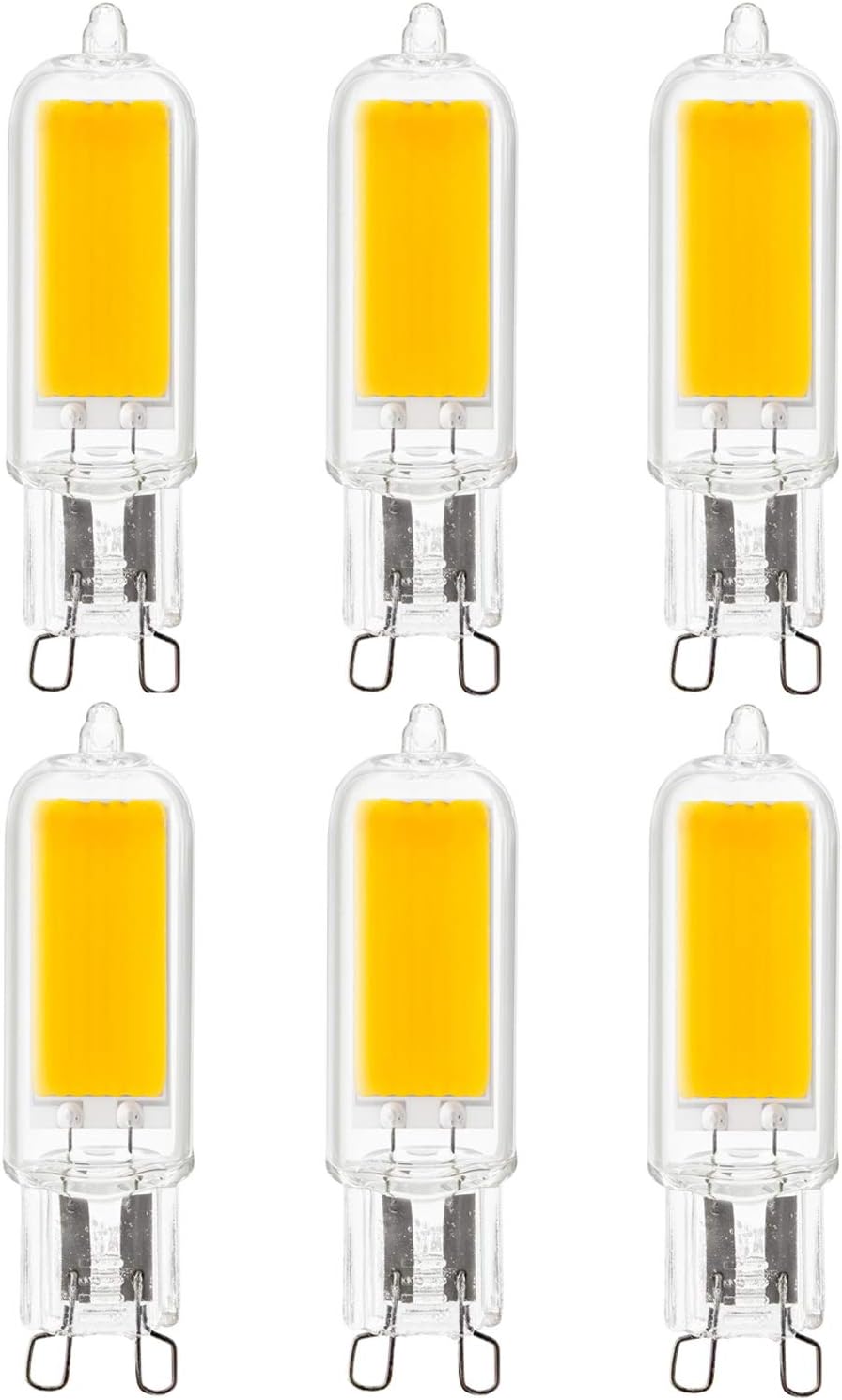 Sunlite 41579-SU LED G9 Light Bulb 4 Watts (60W Equivalent), 500 Lumens, Bi Pin Base, Dimmable, UL Listed, 3000K- Warm White, 6 Pack