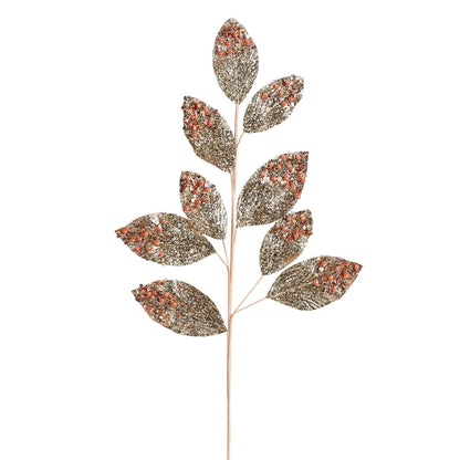 Vickerman 29" Champagne Glitter Leaf Artificial Christmas Spray. Includes 6 sprays per pack.