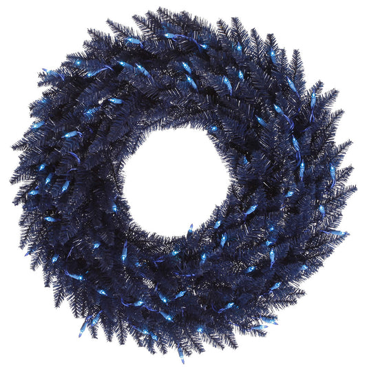 Vickerman 30" Navy Blue Fir Artificial Christmas Wreath Blue Dura-Lit LED lights.