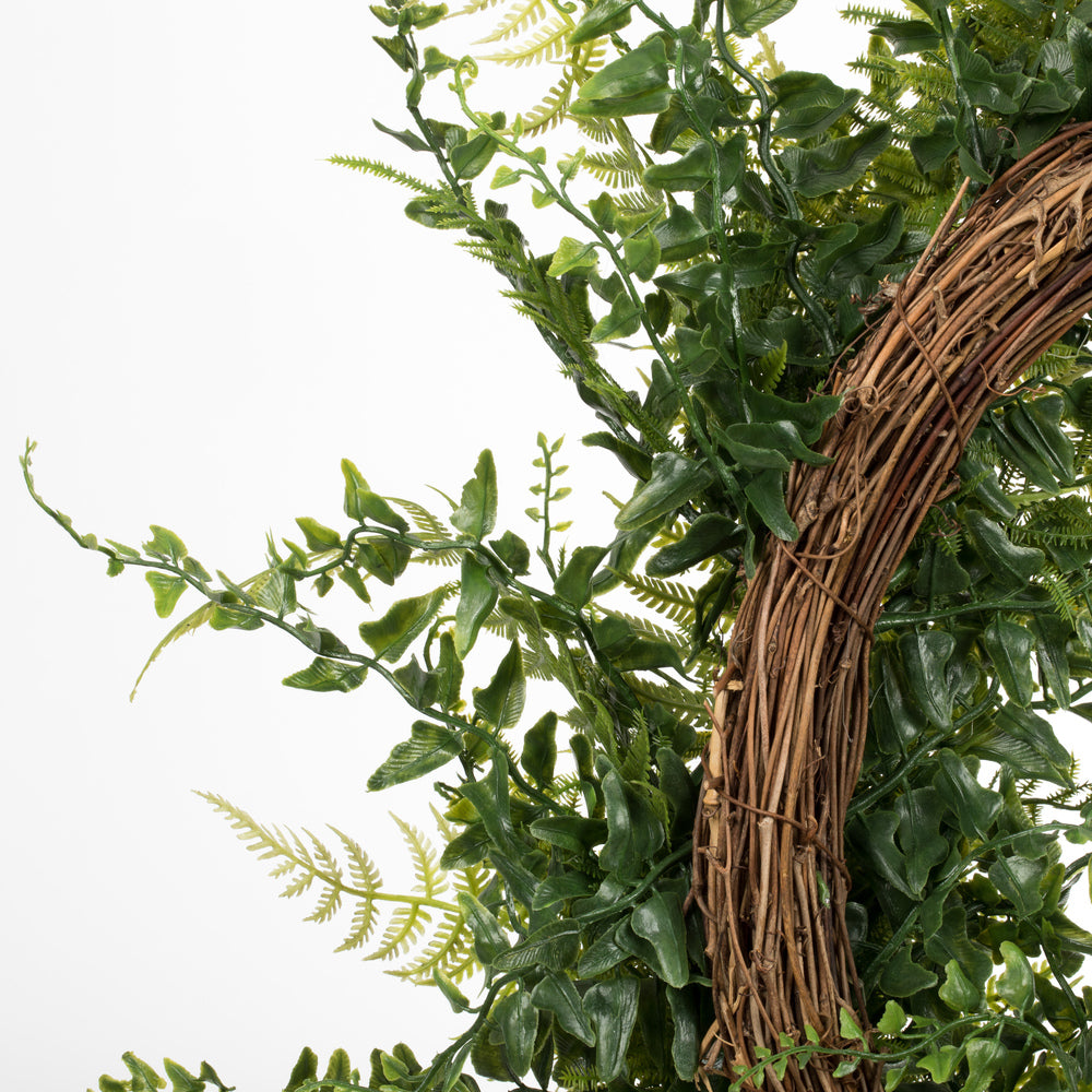 Vickerman 24" Artificial Green Buckler Fern and Grass Wreath.