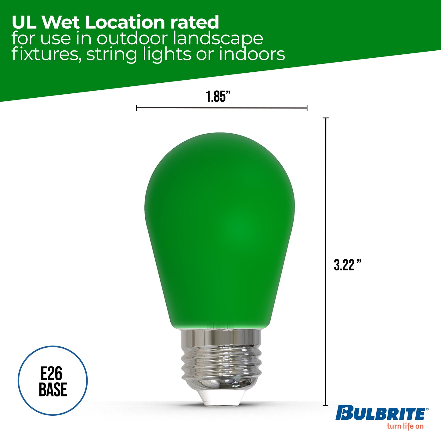 Bulbrite 776153 25-Watt Equivalent Ceramic Green Color S14 Weatherproof Outdoor E26 Medium Base LED Light Bulb