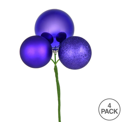 Vickerman 18" Purple Ball Ornament Christmas Pick 4 per set