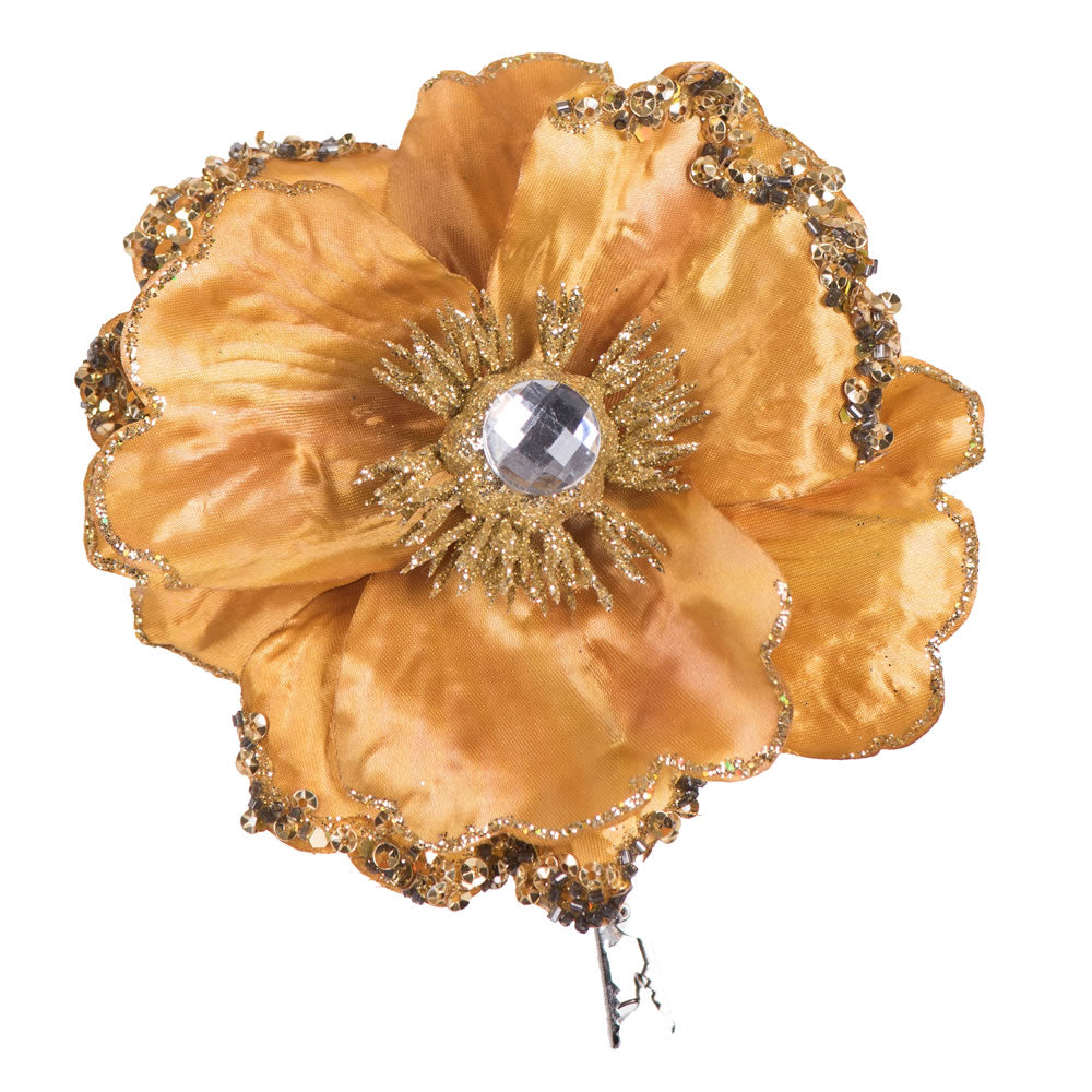 Vickerman 5" Artificial Gold Polyester Wild Poppy Head with Sequin Glitter and Clip pack of 3
