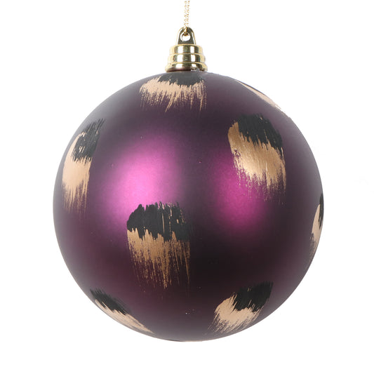 Vickerman 4" Matte Plum Ball Ornament with Gold and Black Brush Strokes 4 per bag.