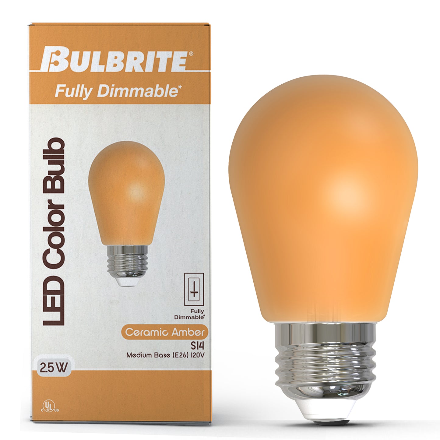 Bulbrite 776151 25-Watt Equivalent Ceramic Amber Color S14 Weatherproof Outdoor E26 Medium Base LED Light Bulb