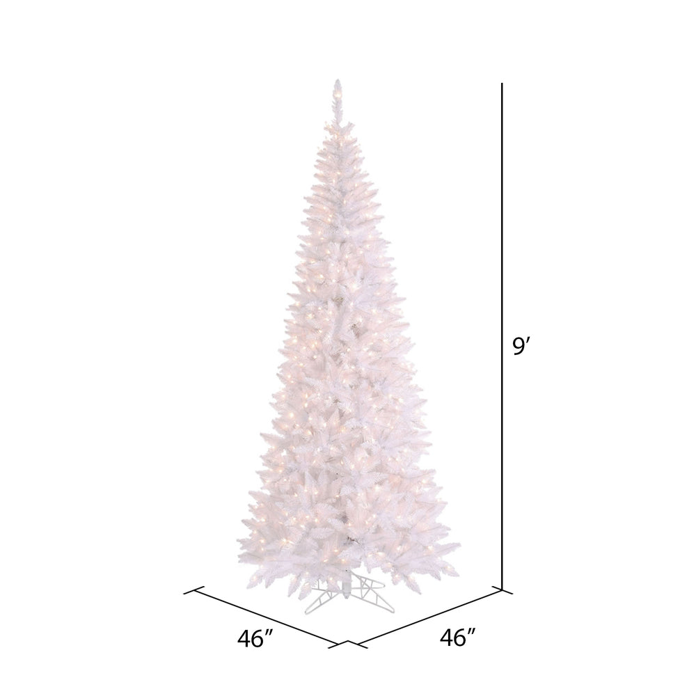 Vickerman 9' White Fir Slim Artificial Christmas Tree Warm White Dura-lit LED Lights