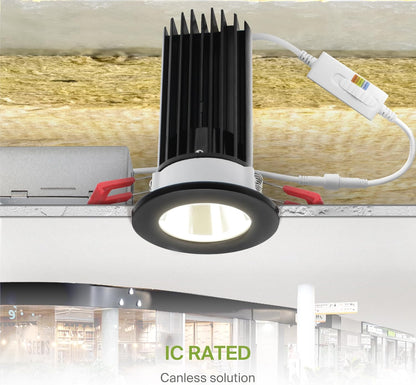 ASD Lighting LED Downlight 2INCH Changeable Round 15W CCT Selectable 2700/3000/3500/4000/5000K Dimmable, Chrome Smooth reflector, Black trim, ETL Energy Star