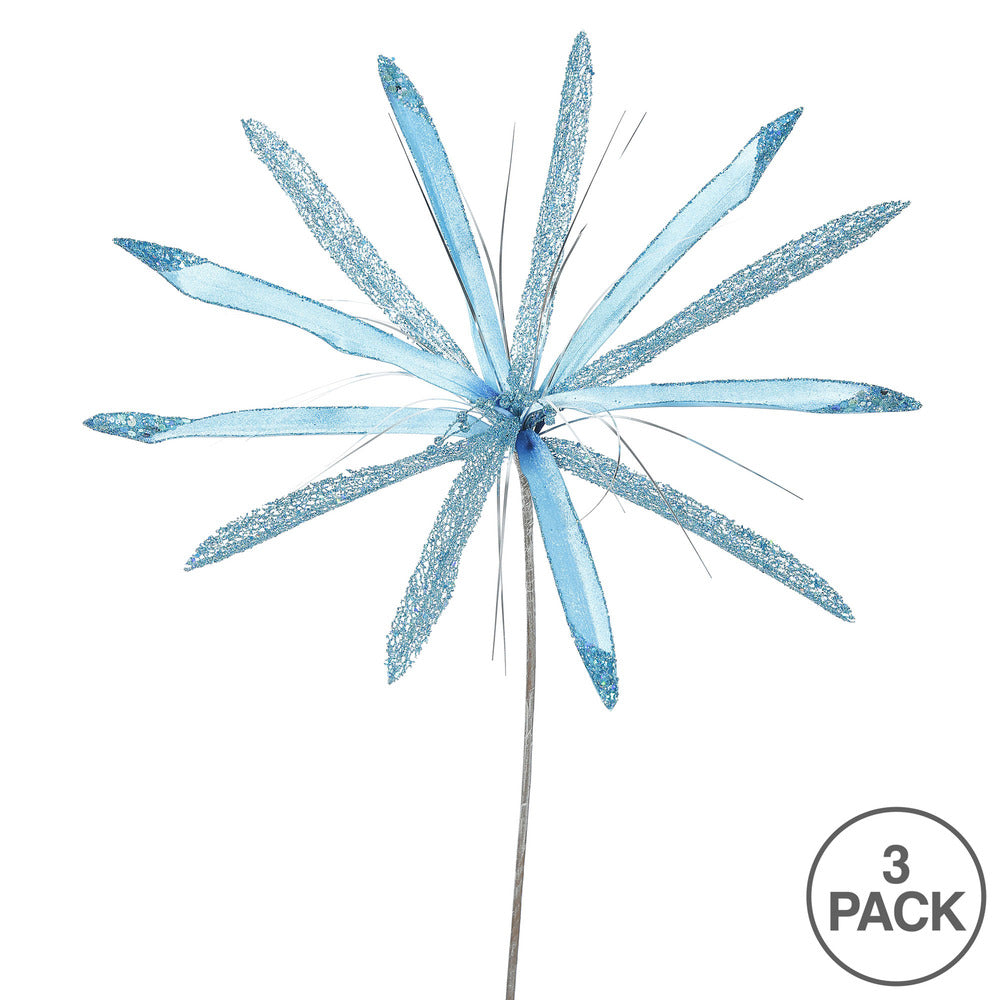 Vickerman 24" Sky Blue Velvet Papyrus Artificial Christmas Pick 3 per Bag