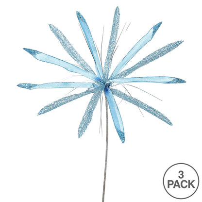 Vickerman 24" Sky Blue Velvet Papyrus Artificial Christmas Pick 3 per Bag