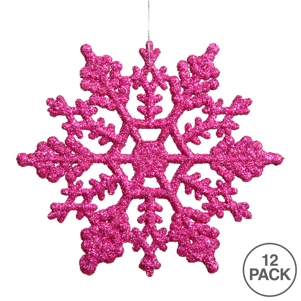 Vickerman 8" Magenta Glitter Snowflake Christmas Ornament 12 per Box